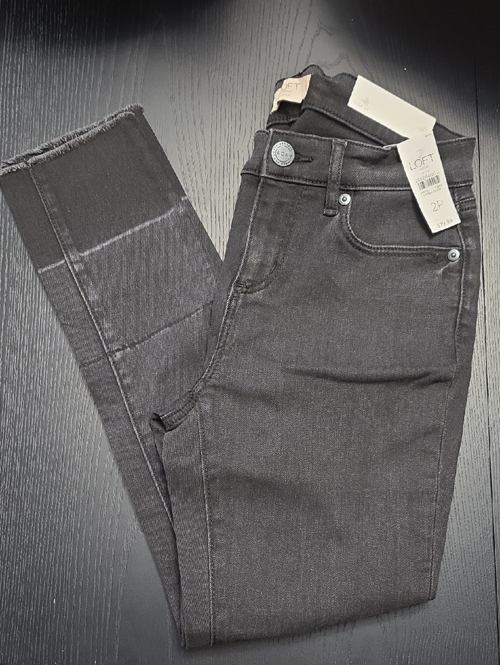 Womans size 2P LOFT Black Skinny Jeans with Frayed Hem